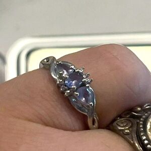 10K White Gold Tanzanite Diamond Ring Sz 5 Estate 3 Stone